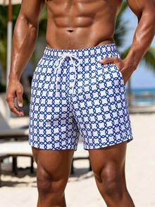 Manfinity KASUA Men's Casual All-Over Print Beach Shorts - Blue and White - View 4