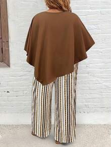 EMERY ROSE Plus Size Casual Solid Color Top And Striped Pants Set - Multicolor - View 2