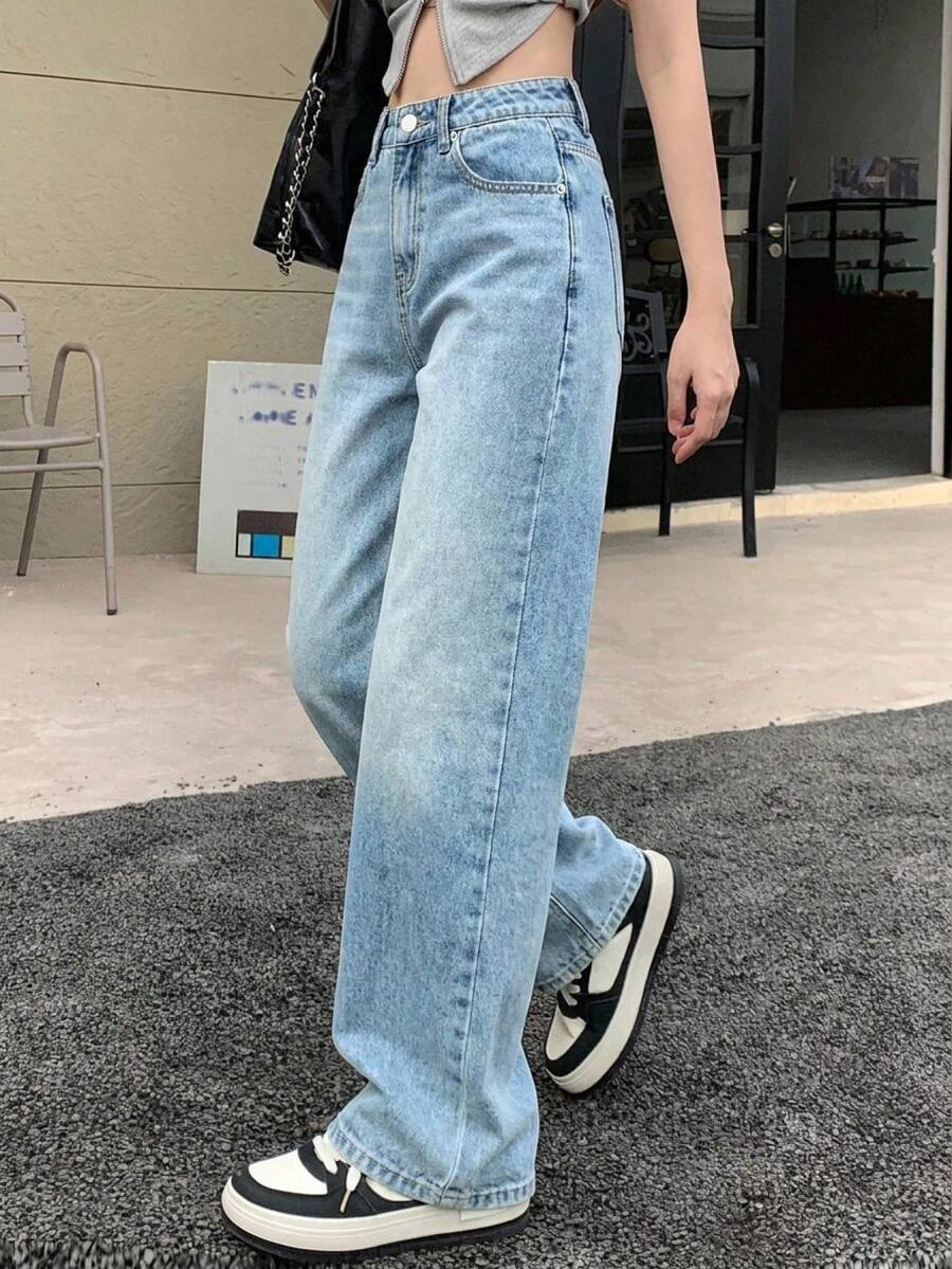 DAZY Women's Solid Color Casual Korean Style Jeans - Baby Blue - View 1