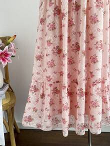 Soleia Đầm maxi cỡ lớn dành cho nữ, họa tiết hoa xanh trắng cổ điển, tay bồng, eo chun, thích hợp cho kỳ nghỉ hè, đi học, đi ăn trưa hoặc dự tiệc độc thân. - Hồng - Xem 7