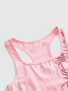 ROMWE Grunge Punk 2pcs/Set Punk Cross Slogan Crop Top & Super Low-Rise Mini Shorts, Music Festival Outfit - Baby Pink - View 4
