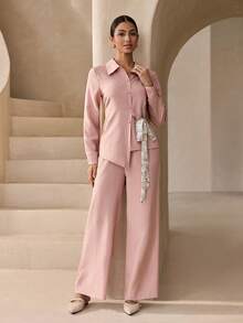 Graceveil Bộ áo và quần cạp chun, màu hồng nhạt, áo tay dài và quần dài. - Hồng - Xem 7