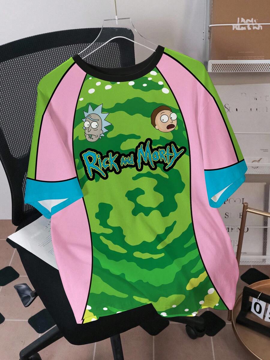 Rick and Morty X SHEIN 男士圆领字母卡通印花休闲百搭日常T恤 - 白色 - 查看 1