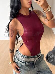 Coolane 女士秋冬Y2K皮革连体紧身衣 - 酒紅色 - 查看 2