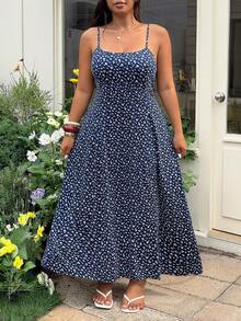 GalTyme Plus Size Ditsy Floral Casual Sleeveless Dress For Women, Summer - Brown - View 4