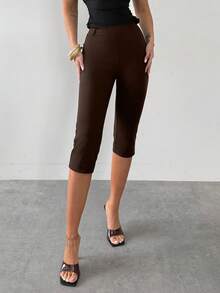 Firerie Quần legging nữ màu đen trơn thanh lịch, cạp cao, kiểu dáng ôm sát, chất liệu dệt kim, đa năng, phù hợp cho mọi mùa. - màu nâu - Xem 8
