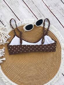 Swim Mod Women's Polka Dot Print Adjustable Spaghetti Strap Sexy Micro Bikini Top - Multicolor - View 2