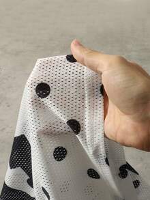 ROMWE MEN Prep Men's Polka Dot Sports T-Shirt, Mesh Fabric Patchwork, Short Sleeve, Summer - White - View 4