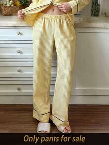 Snug Reverie European And American Style French Design Yellow Striped Loose Pants, Summer Loungewear - Yellow - View 1