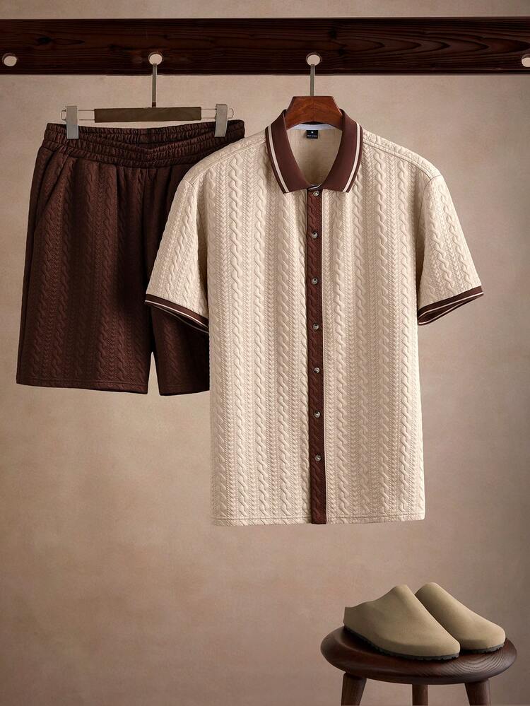Core Aspect Ensemble chemise à manches courtes et shorts décontracté pour homme, été. Ensemble chemise col boutonné. Ensemble chemise décontracté et élégant à la mode INS, convient pour les loisirs, la maison, les déplacements. Nouvelle arrivée - Multicolore - Voir 1