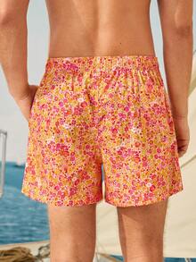 Manfinity VDAYZ Men Couple Matching Swimwear , Summer Boho Holiday Ditsy Floral Drawstring Waist Beach Shorts Vacation - Multicolor - View 5