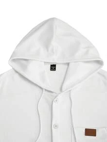Manfinity Homme Hooded Casual, Pocket, Patch Logo White Men's Shacket - White - View 6