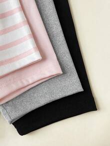 SHEIN Bộ 4 chiếc quần short ôm sát mềm mại và co giãn cho bé gái, màu đen, hồng, xám, sọc hồng, thích hợp cho mùa hè. - Nhiều màu - Xem 7
