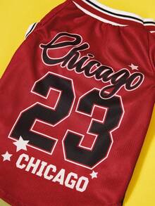 PETSIN 1pc Pet Dog Cat Chicago Black Number 23, Red Number 23 Jersey Striped Print Comfortable And Fashionable Sleeveless Vest - Multicolor - View 4