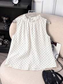 SHEIN Franclia 女士波点褶皱休闲百搭日常上衣 - 白色 - 查看 2
