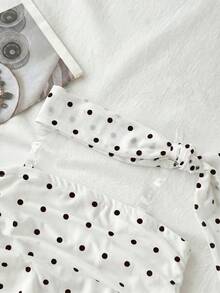 SHEIN Áo ống in chấm bi cho bé gái tuổi teen, có phần eo nhún bèo. - Đen và trắng - Xem 6