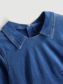 SHEIN LUNE CURVE Plus Size Women Ruched Slit Design Fashion Date Party Denim Dress - Blue - View 4