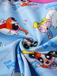 THE POWERPUFF GIRLS X SHEIN 女童字母卡通印花吊带背心和短裤休闲家居服套装 - 淺藍色 - 查看 7