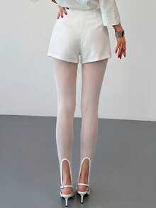Firerie Quần legging nữ thanh lịch, gợi cảm, tối giản, kiểu đuôi cá, phù hợp đi làm, công sở, hàng ngày, phong cách thành thị, đi nghỉ mát, lễ hội âm nhạc, tiệc tùng, cạp cao, co giãn, chất liệu lưới, xẻ tà, màu đen. - trắng - Xem 2