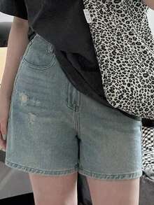 Dazy Plus Quần jeans ống đứng ngắn lửng màu xanh dương bạc màu, phong cách đường phố, cỡ lớn dành cho nữ, mùa xuân/hè. - Rửa nhẹ - Xem 8
