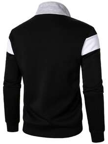 Manfinity Homme Hoodie Pria dengan Resleting Depan dan Motif Patchwork Warna Kontras - MultiWarna - View 2