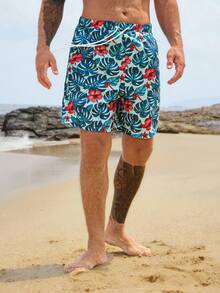 DAZY Tropical Plant Print Men's Beach Shorts, Summer Vacation Style - Multicolor - View 4