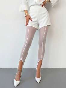 Firerie Quần legging nữ thanh lịch, gợi cảm, tối giản, kiểu đuôi cá, phù hợp đi làm, công sở, hàng ngày, phong cách thành thị, đi nghỉ mát, lễ hội âm nhạc, tiệc tùng, cạp cao, co giãn, chất liệu lưới, xẻ tà, màu đen. - trắng - Xem 10