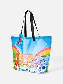 SHEIN X Care Bears 1件時尚輕便可折疊印花托特包，購物袋，便攜式單肩包，卡片收納包，適用旅行與購物等 - 多色-彩虹色 - 查看 3