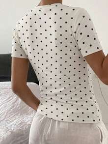 DAZY 女款夏季圓點修身正肩短袖修身休閒T恤圖案上衣 - 白色 - 查看 5