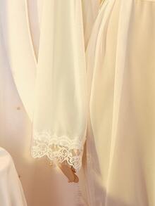 DelicateAllure Sexy Lace Contrast Mesh Solid Color Plus Size Women Robe - White - View 11
