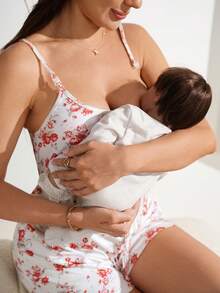 GentleRue Maternity 孕妇印花系带纽扣哺乳连体衣 - 紅色 - 查看 6
