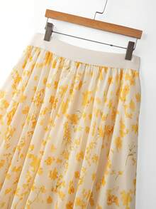 GlowEve CURVE Chân váy chiffon hoa lãng mạn thanh lịch dành cho nữ - Màu vàng - Xem 3