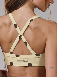 Musera Sport 波点深V领交叉露背绑带运动文胸，适合运动健身、健身房、普拉提、日常休闲穿着，可爱又少女感十足。 - 黃色 - 查看 2