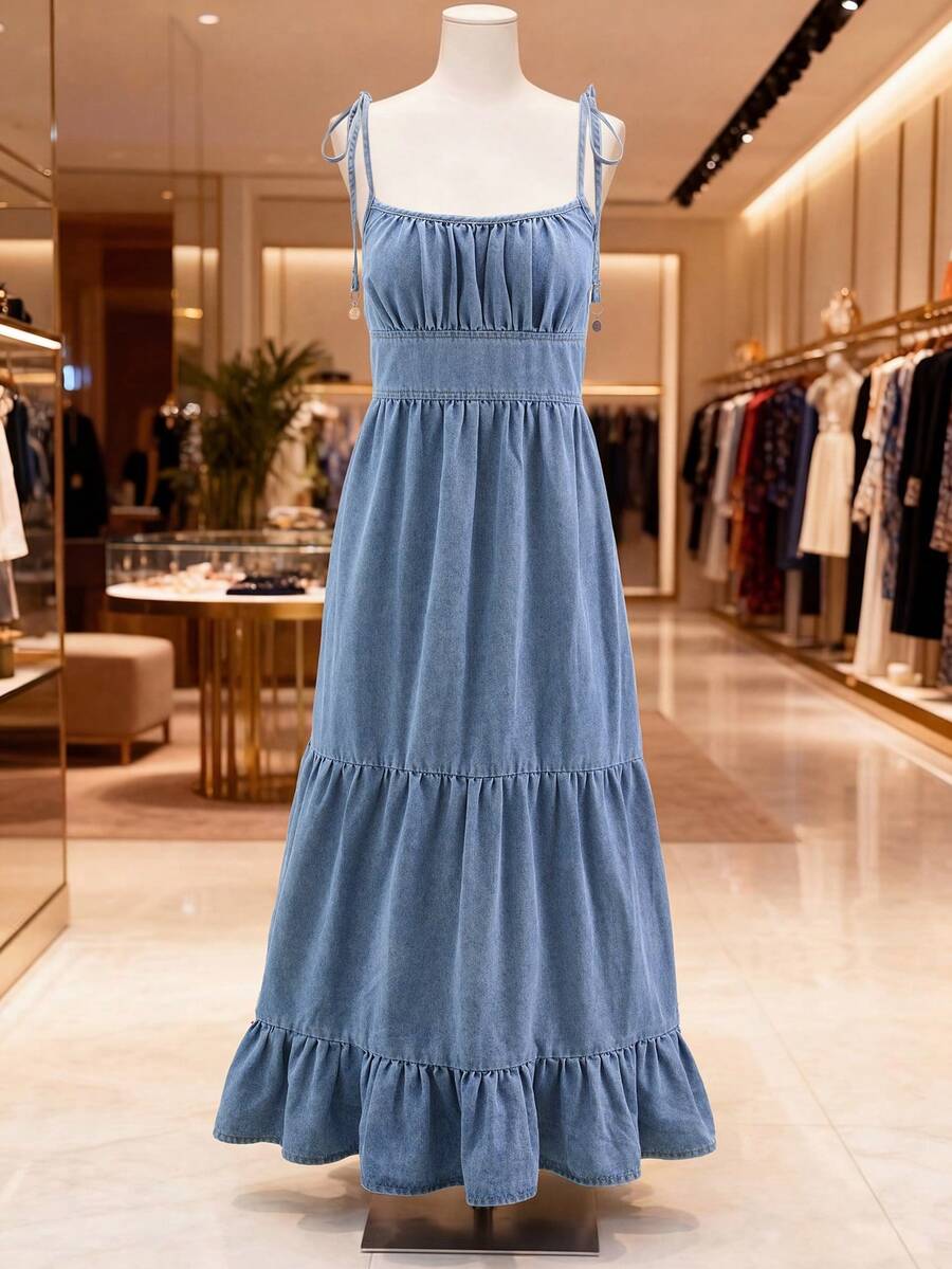 GlowEve Đầm liền quần denim xếp ly dành cho nữ, thích hợp cho tiệc tùng và du lịch. - Màu xanh lam - Xem 1