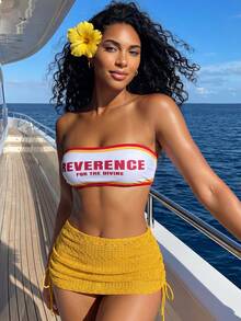 Slaydiva Bộ bikini quây gợi cảm mùa xuân/hè dành cho nữ, kèm chân váy ngắn dệt kim, đồ bơi đi biển, hẹn hò. - Nhiều màu - Xem 3