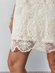 Wildy BOHO Casual Western Country Music Festival Lace Women's Summer Daily Basic Outfit Short Dress For Outing And Commuting - Apricot - View 8