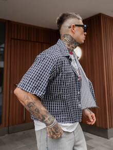 Artur Kramer 男士休闲格子短款衬衫，夏季 - 黑色 - 查看 3