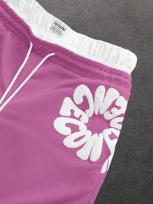 SLATEMANN Men's Fashionable Versatile Letter Print Drawstring Waist Shorts - Pink - View 3