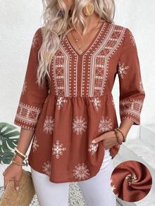 EMERY ROSE Vacation Casual Geometric Print Top - Multicolor - View 1
