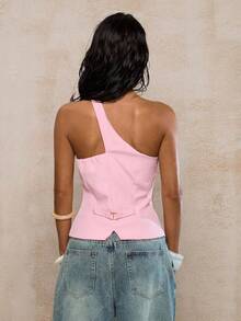 SHEIN Tall Áo tank top nữ không tay, hở lưng, thanh lịch, đa năng, thích hợp cho công sở và đi làm, có lớp lót, mùa hè. - Hồng - Xem 3