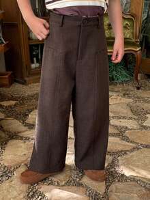 Dazy Kids Young Boy Solid Color Pocket Casual Versatile Daily Wear Pants - Brown - View 5
