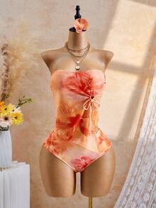 Bellisia Women's Floral Print Ruched Bandeau Tankini Top And Triangle Bottoms 2-Piece Swimwear Set, Suitable For Summer Vacation And Beach - Multicolor - View 5