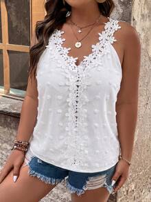 Ceyna Camiseta de tirantes con adornos para mujer de talla grande - Blanco - Ver 5