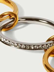 Glisma 1pc 18K Gold Plated Stainless Steel Zirconia Decor Multi-Layer Circle Ring, Suitable For Men And Women Everyday Wear And As Gift - Multicolor - View 3