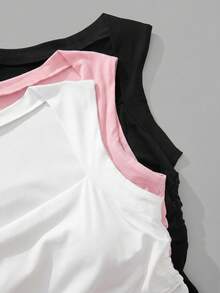 SHEIN EZwear 3件套女士无缝方领无胸罩修身腰部褶皱吊带背心 - 彩色 - 查看 6