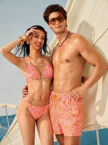 Manfinity VDAYZ 男士抽绳腰带全印花休闲沙滩短裤 - 彩色 - 查看 4