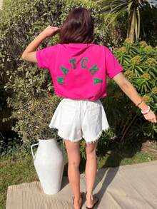 DrmWander Women's T-Shirt, Short Sleeve Graphic Tee, Casual Street Style, Cute Summer Top - 紅白色 - 查看 4