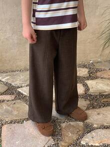 Dazy Kids Young Boy Solid Color Pocket Casual Versatile Daily Wear Pants - Brown - View 3