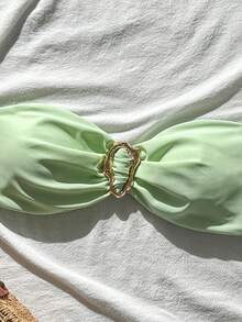 Swim Mod Áo bikini top 1 mảnh nữ Springbreak màu trơn, quây bandeau, trang trí kim loại, phong cách sexy - màu xanh lá - Xem 3