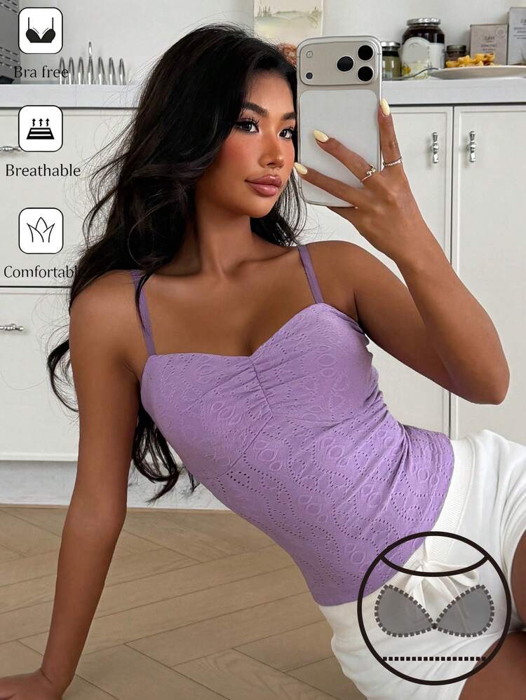 Women's Summer Minimalist Solid Color Hollow Embroidery Pleated Camisole